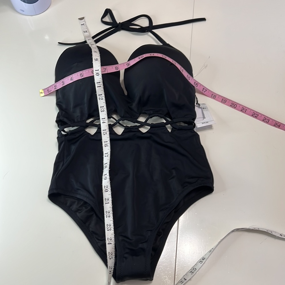 NWT Shade and Shore Black Plunge One Piece Swimsuit Size 34DD - Picture 12 of 13